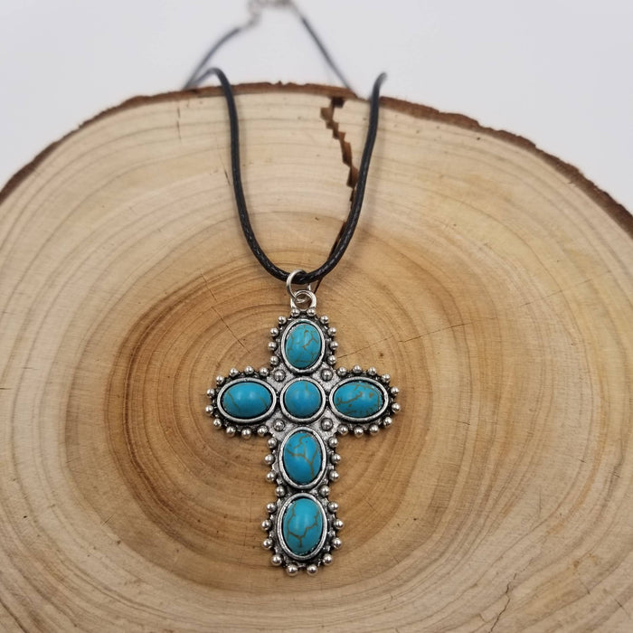 Turquoise Stone Cross Necklace