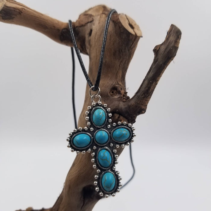 Turquoise Stone Cross Necklace