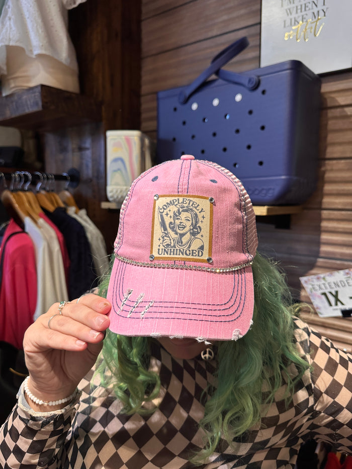 "Completely Unhinged" Distressed Trucker Cap