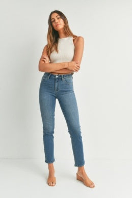 Mid Rise Slim Straight Jeans - Medium Wash