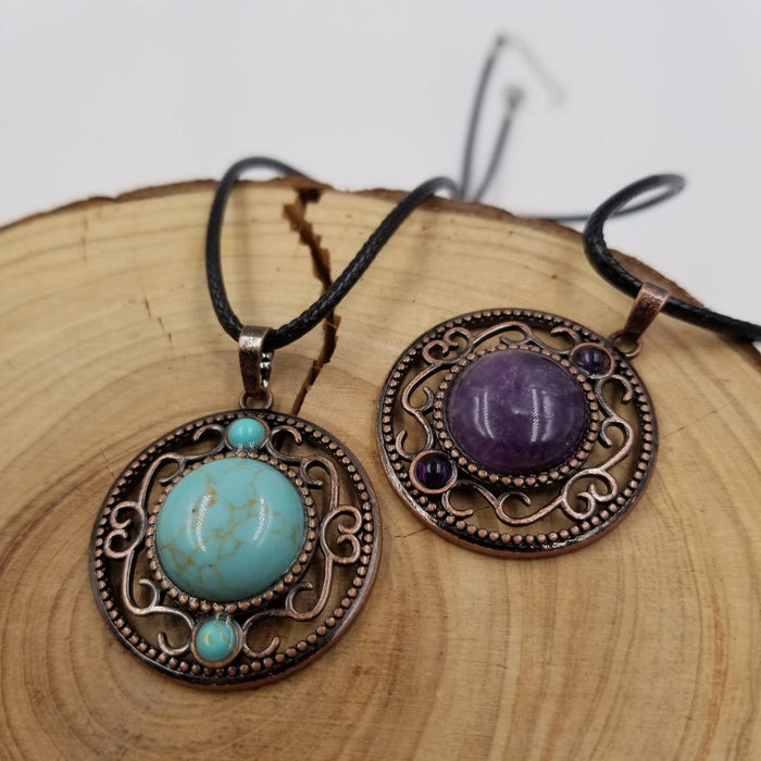Vintage Natural Stone Pendant Necklace
