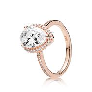 14k Rose gold-plated with 1 claw-set pear-cut cubic zirconia size 7.5/56