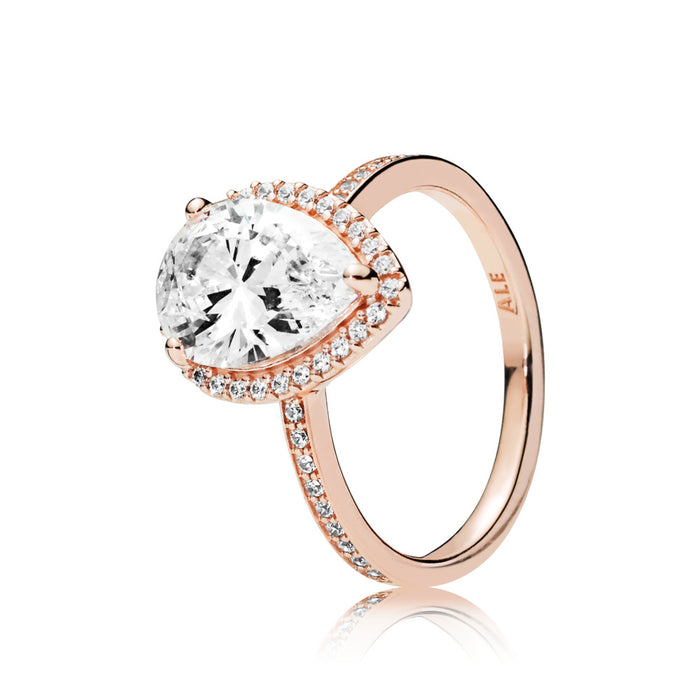14k Rose gold-plated with 1 claw-set pear-cut cubic zirconia size 7/54
