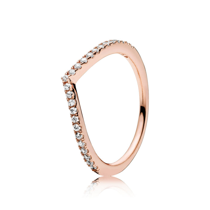 Simple Wishbone 14k rose gold-plated ring with clear cubic zirconia size 8.5/58
