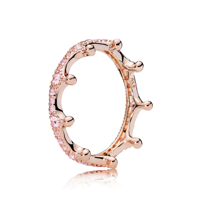 Crown 14k rose gold-plated ring with orchid pink and blush pink cryst size 5/50