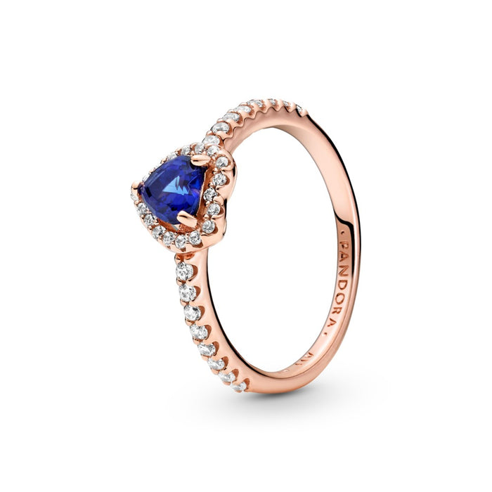Heart 14k rose gold-plated ring with clear cubic zirconia and twilight blue crystal size 7.5/56