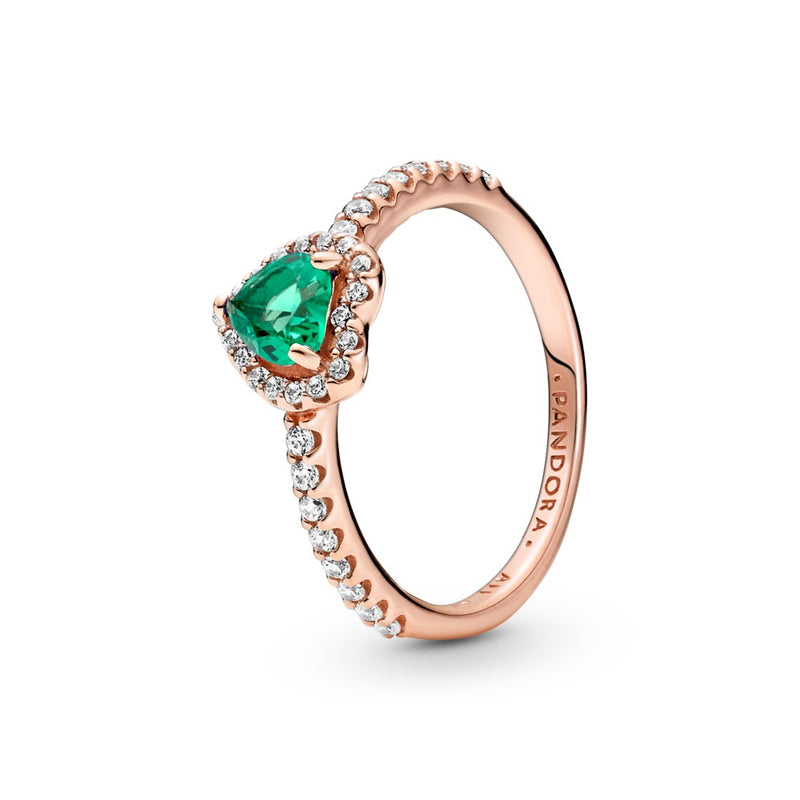 Heart 14k rose gold-plated ring with Green crystal heart and clear cubic zi size 6/52