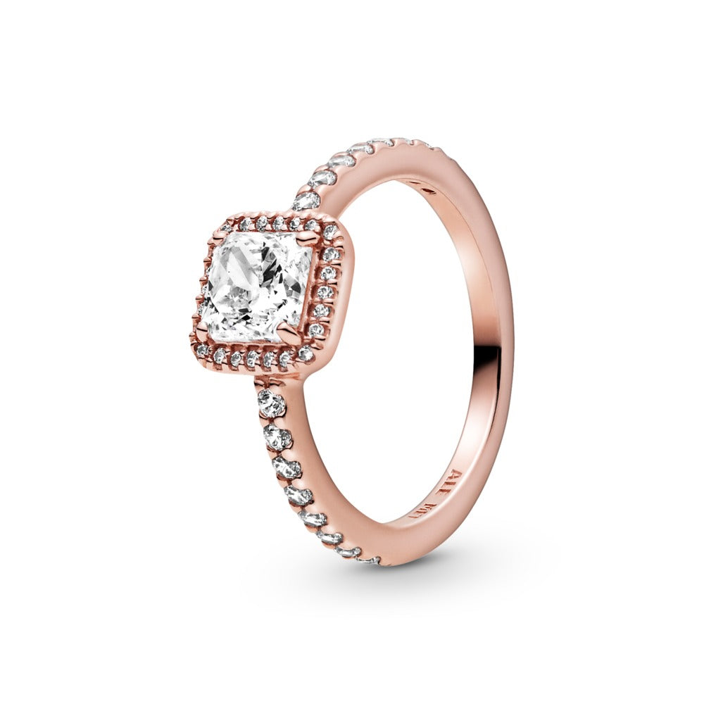 Square 14k Rose gold-plated ring with clear cubic zirconia size 6/52