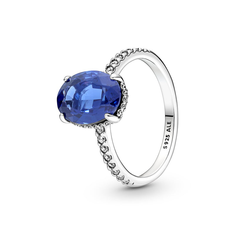 Sterling silver statement ring with princess blue crystal and clear cubic zirconia size 7/54