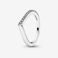 Wishbone sterling silver ring with clear cubic zirconia