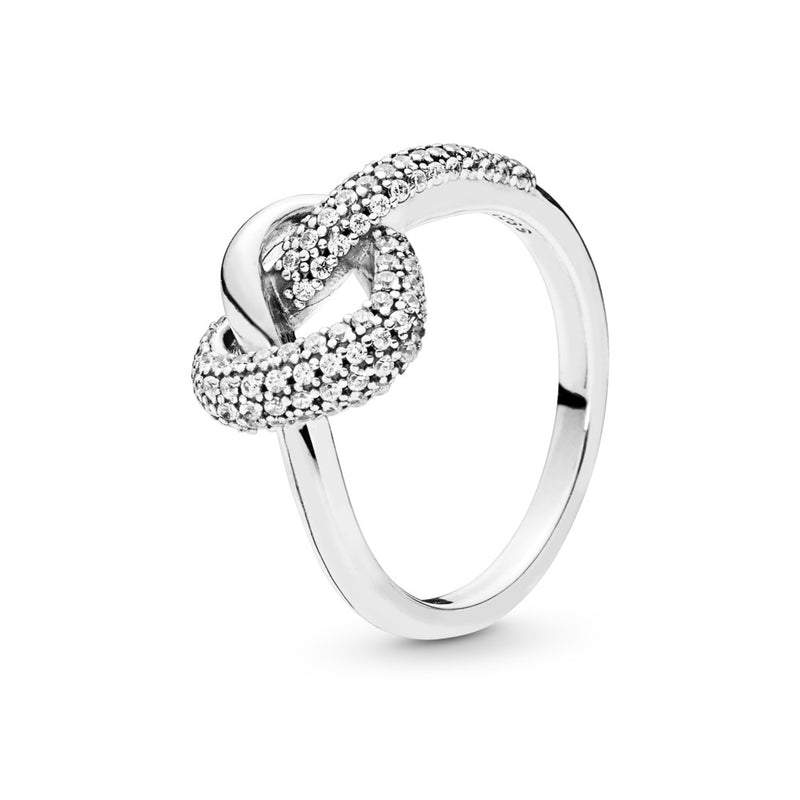 Knotted heart sterling silver ring with clear cubic zirconia size 7.5/58