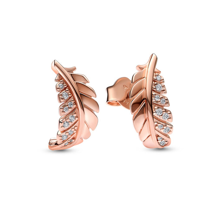 Feather 14k rose gold-plated stud earrings
