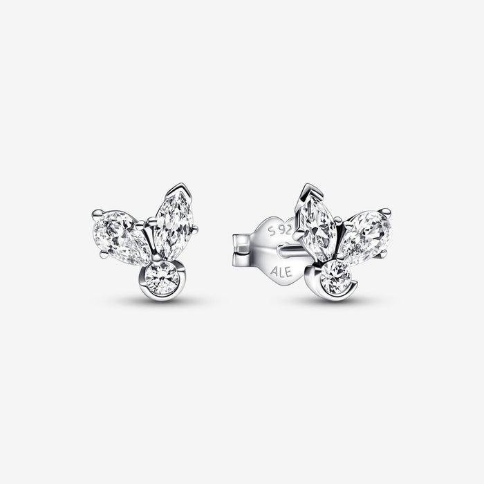 Herbarium cluster sterling silver stud earrings with clear cubic zirconia