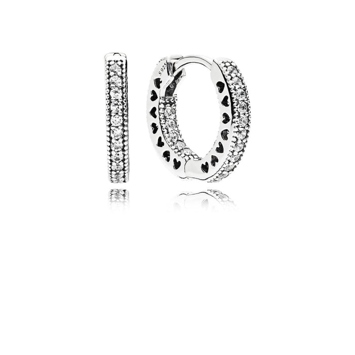 Hoop earrings in sterling silver with clear cubic zirconia and cut-out heart details 101