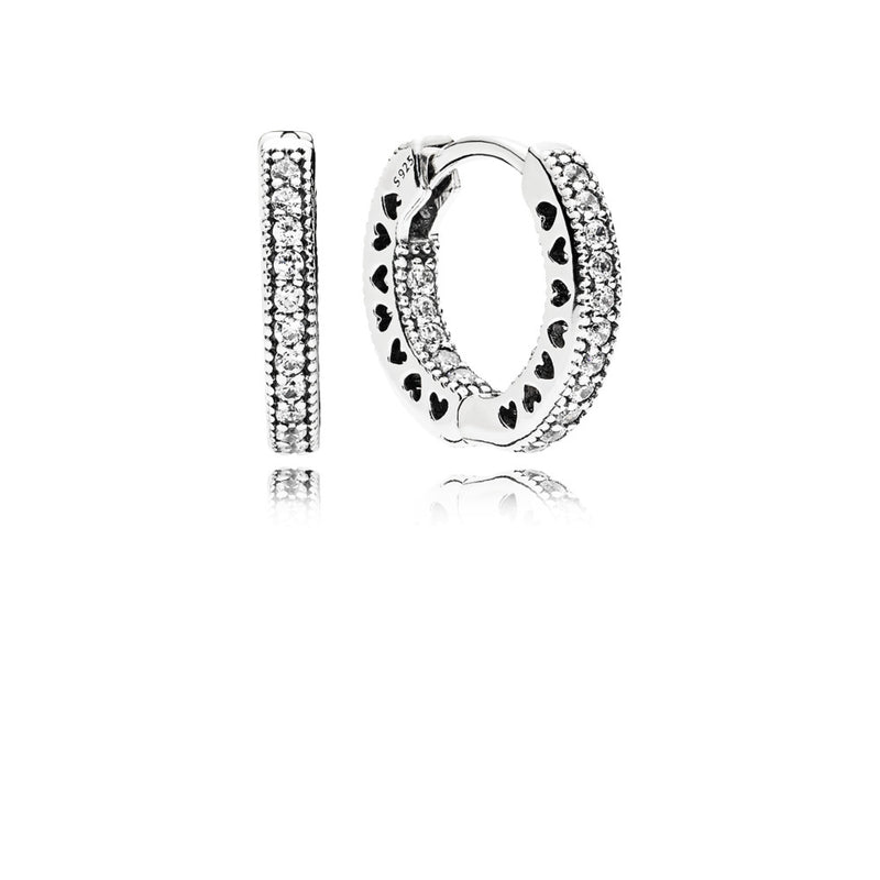 Hoop earrings in sterling silver with clear cubic zirconia and cut-out heart details 101