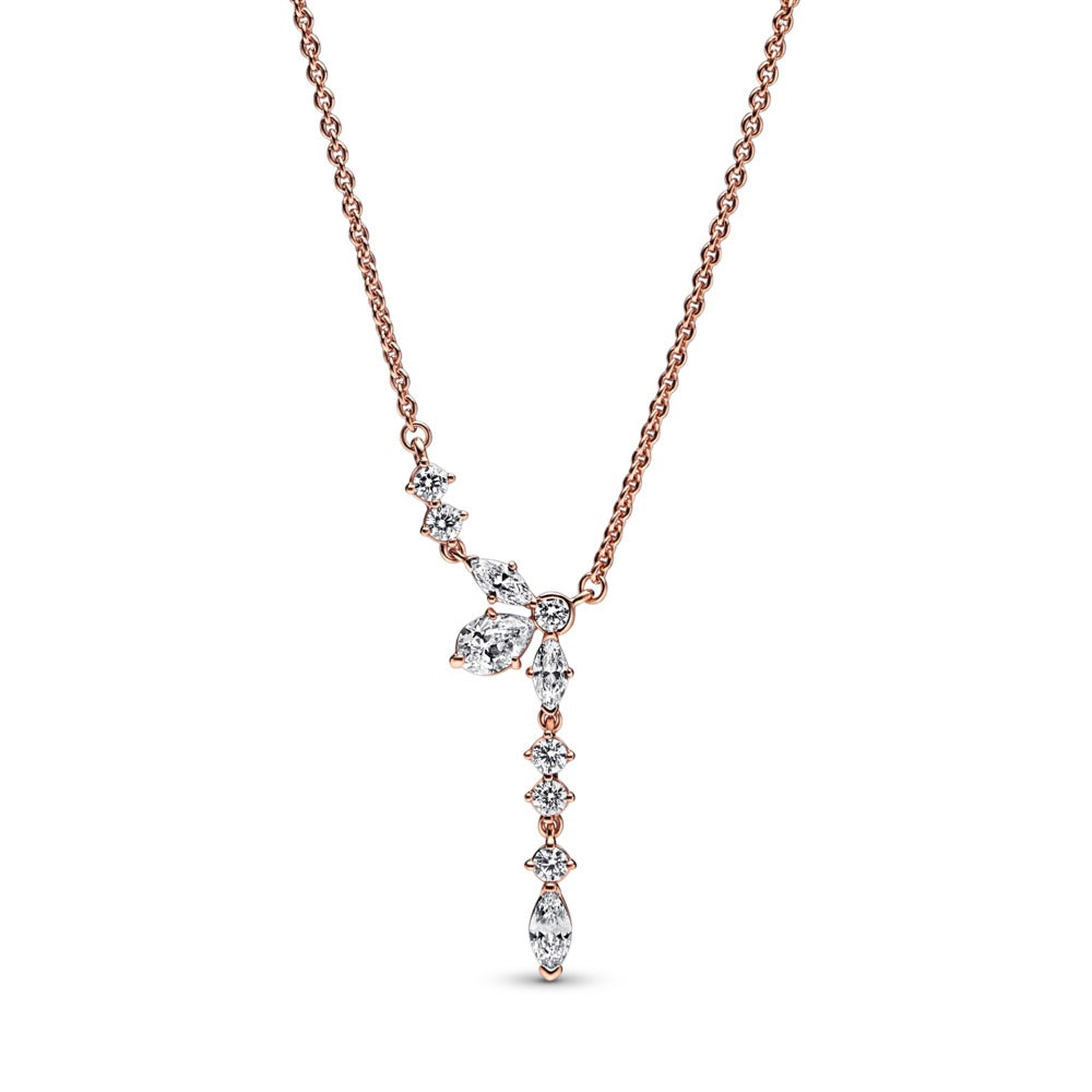 Sparkling Herbarium Rose Gold Cluster Drop Collier Necklace