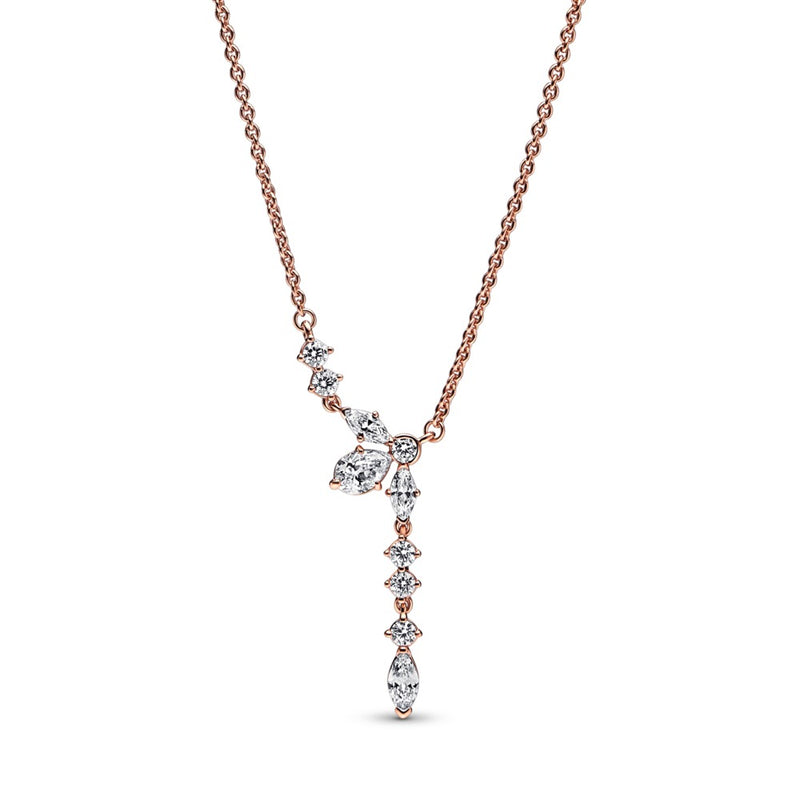 Sparkling Herbarium Rose Gold Cluster Drop Collier Necklace