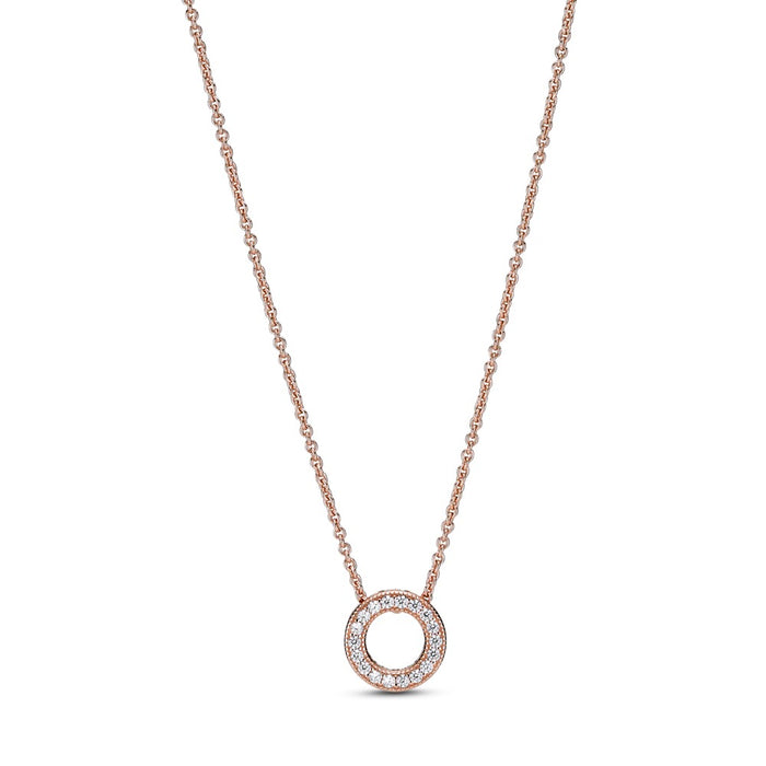 Pandora logo reversible 14k rose gold-plated collier with clear cubic zirconia 45cm