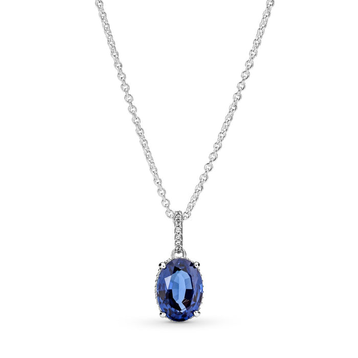 Sterling silver necklace with princess blue cubic zirconia 45cm