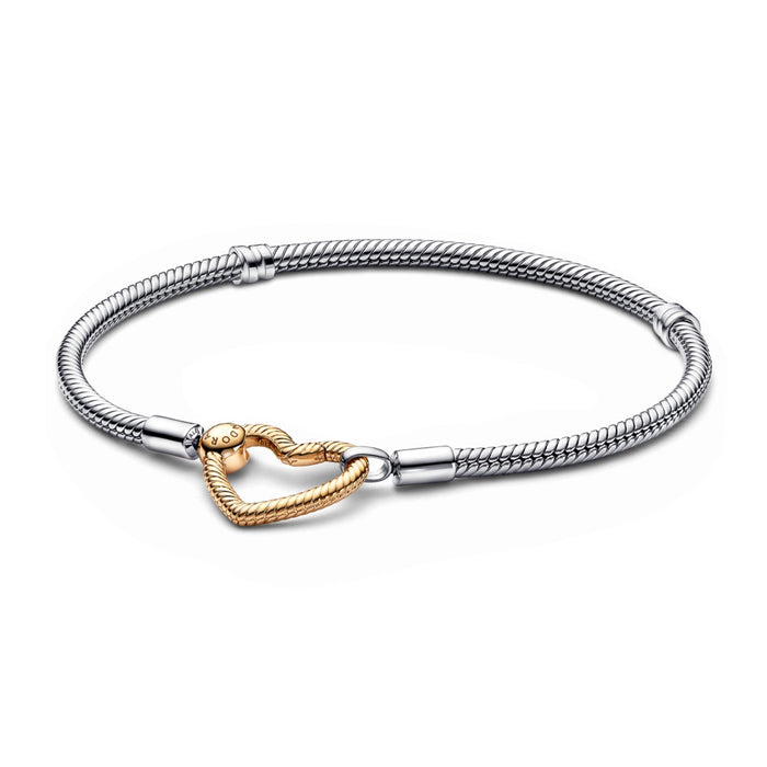 Snake chain sterling silver bracelet with 14k gold-plated heart clasp 20cm