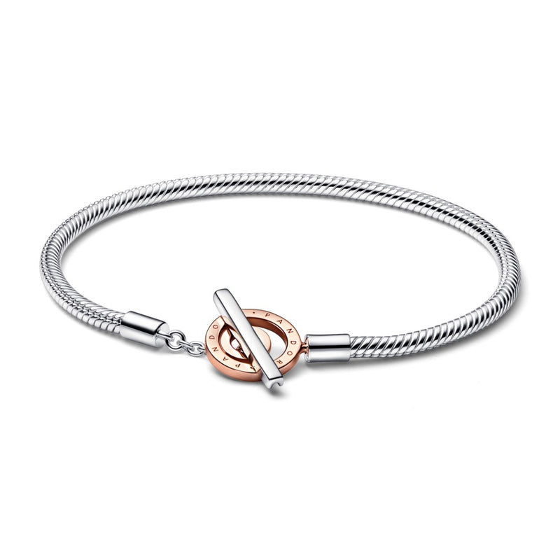 Snake chain sterling silver and 14k rose gold-plated toggle bracelet 18cm