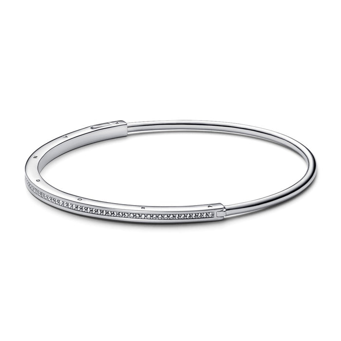 Pandora logo sterling silver bangle with clear cubic zirconia