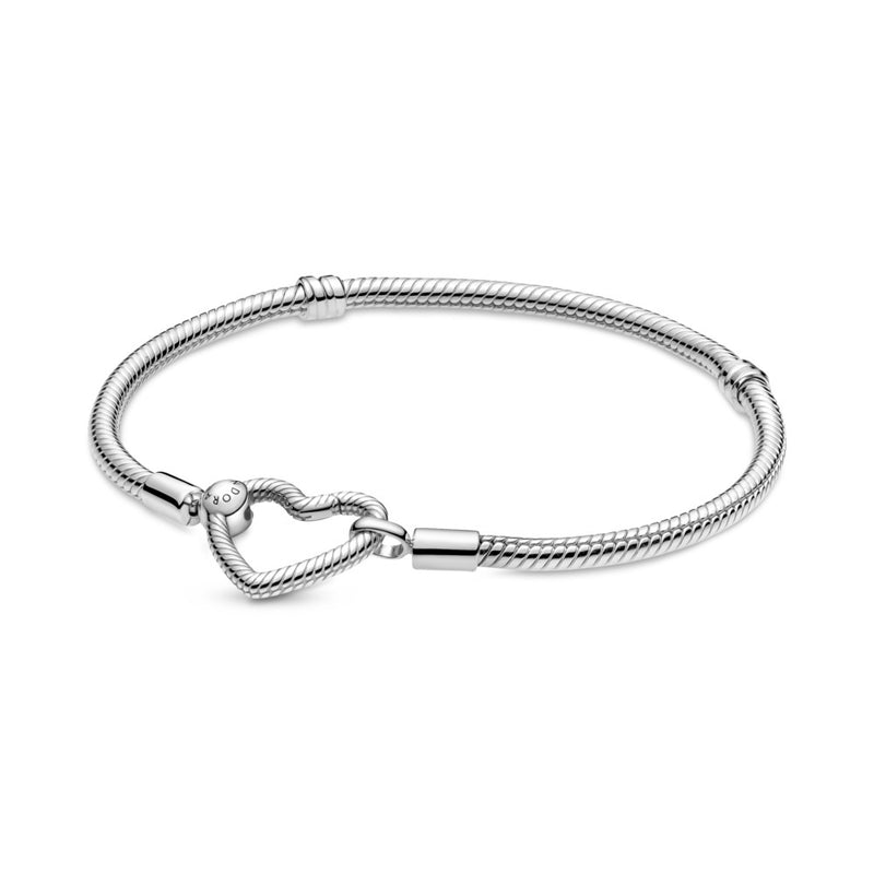 Snake chain sterling silver bracelet with heart clasp 18cm
