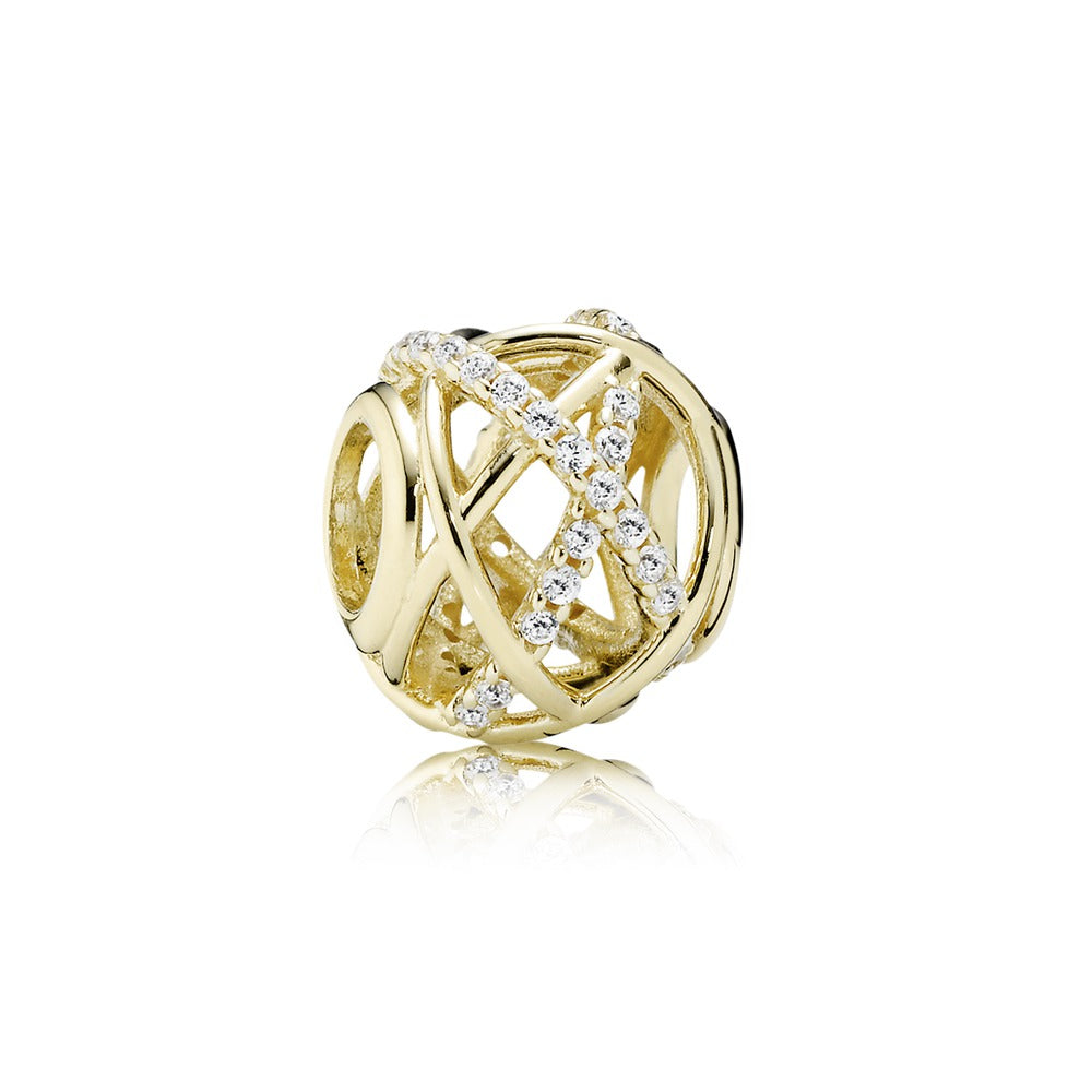 Openwork abstract gold charm with cubic zirconia