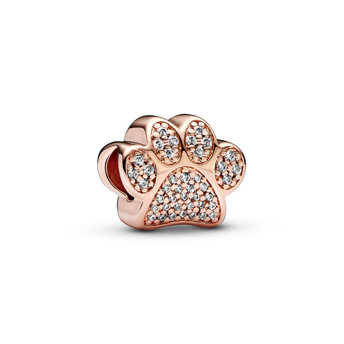 Paw 14k rose gold-plated charm with clear cub