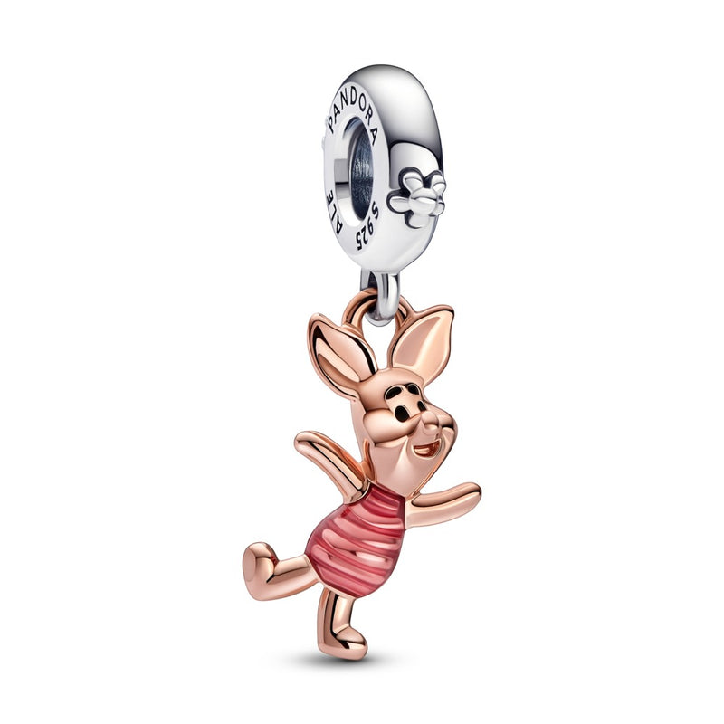 Disney Piglet sterling silver and 14k rose gold-plated dangle with transparent pink and black enamel