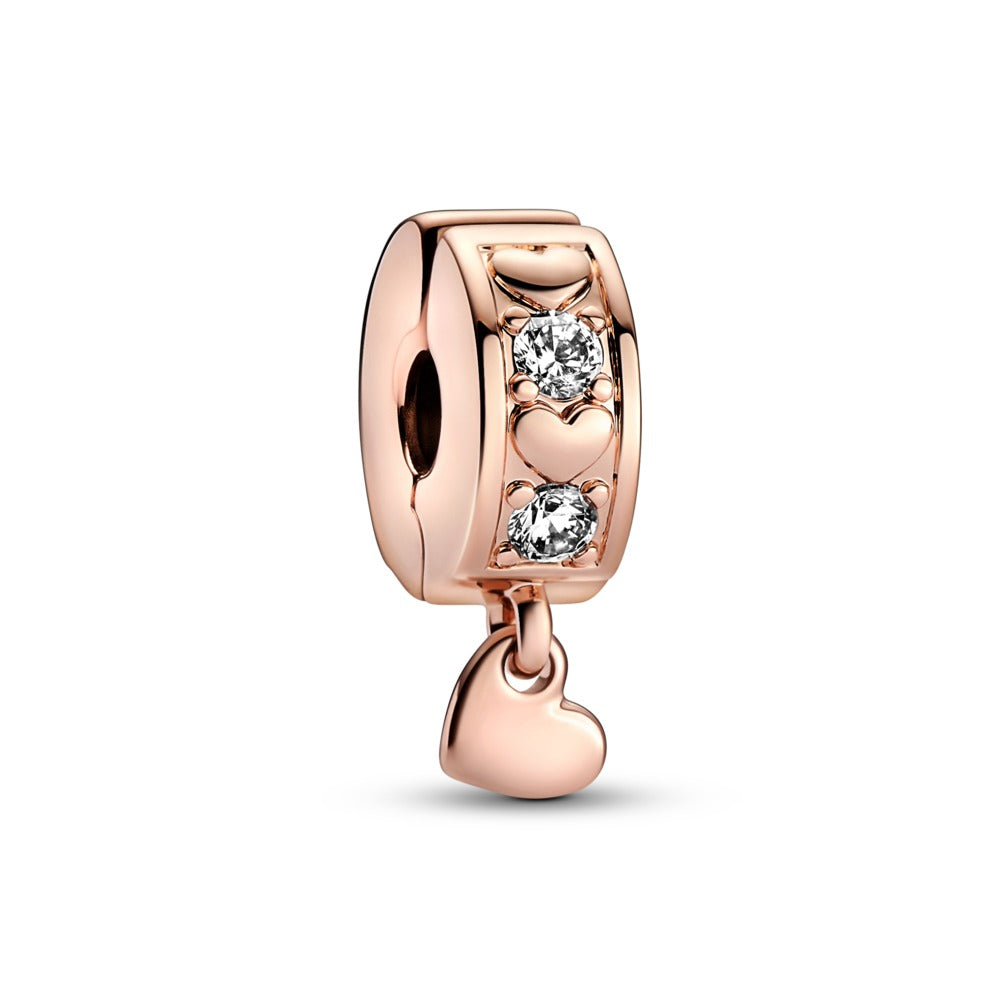 Heart 14k rose gold-plated clip with clear cubic zirconia and silicone grip