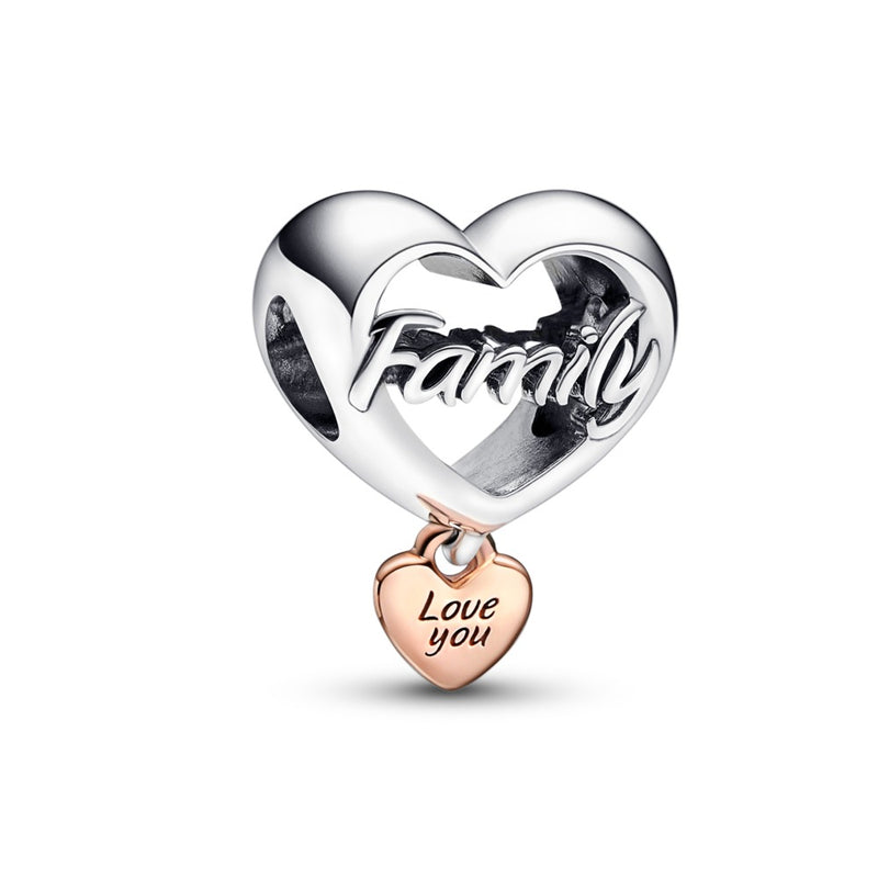 Family heart sterling silver and 14k rose gol PU