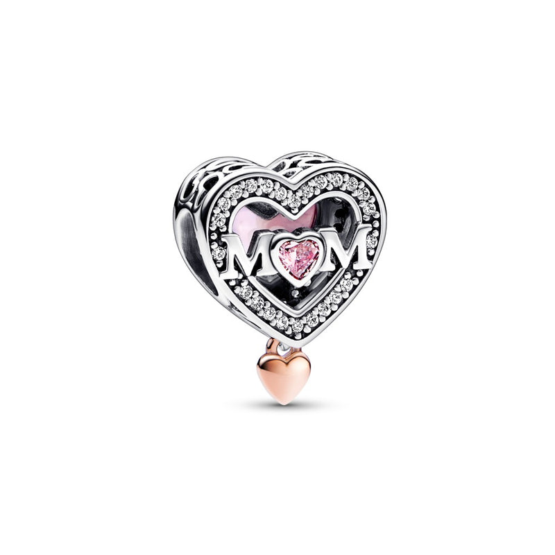 Mom heart sterling silver and 14k rose gold