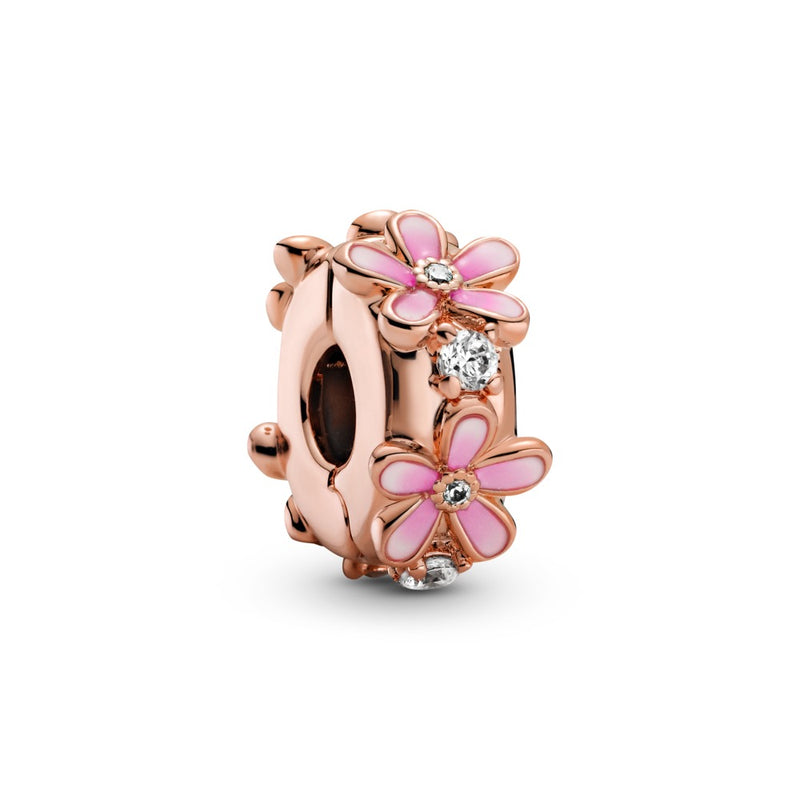 Daisy Pandora Rose clip with clear cubic zirconia and shaded pink enamel and silicone grip