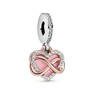 Infinity heart Pandora Rose and sterling silver dangle with clear cubic zirconia and pink enamel