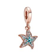 Starfish Pandora Rose dangle with icy blue and ice green