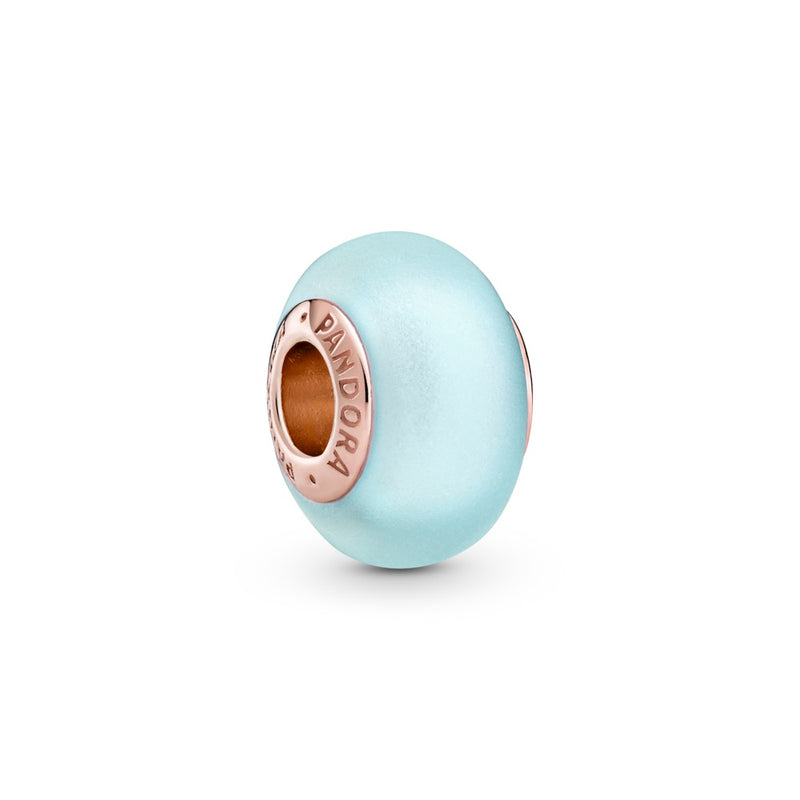 Pandora Rose charm with frosted blue Murano g