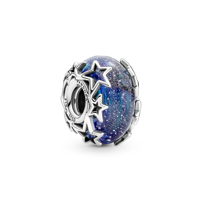 Sterling silver charm with galaxy glittery blue Murano glass