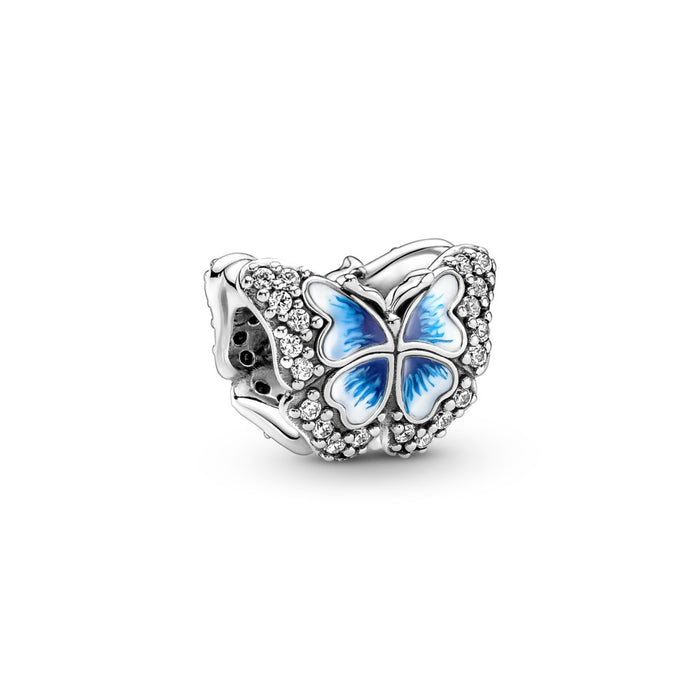 Blue Butterfly sterling silver charm with clear cu PU