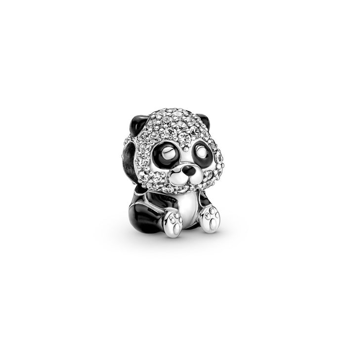 Panda sterling silver charm with clear cubic