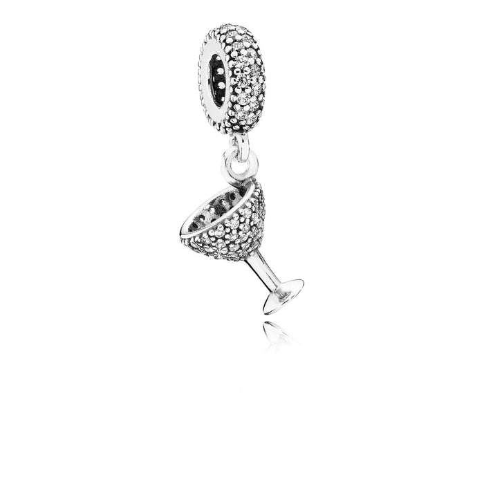 Cocktail glass silver dangle with cubic zirconia PU