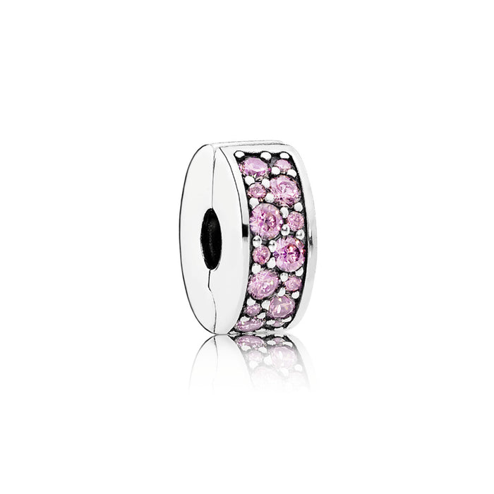 Clip silver with pink cubic zirconia and silicone grip