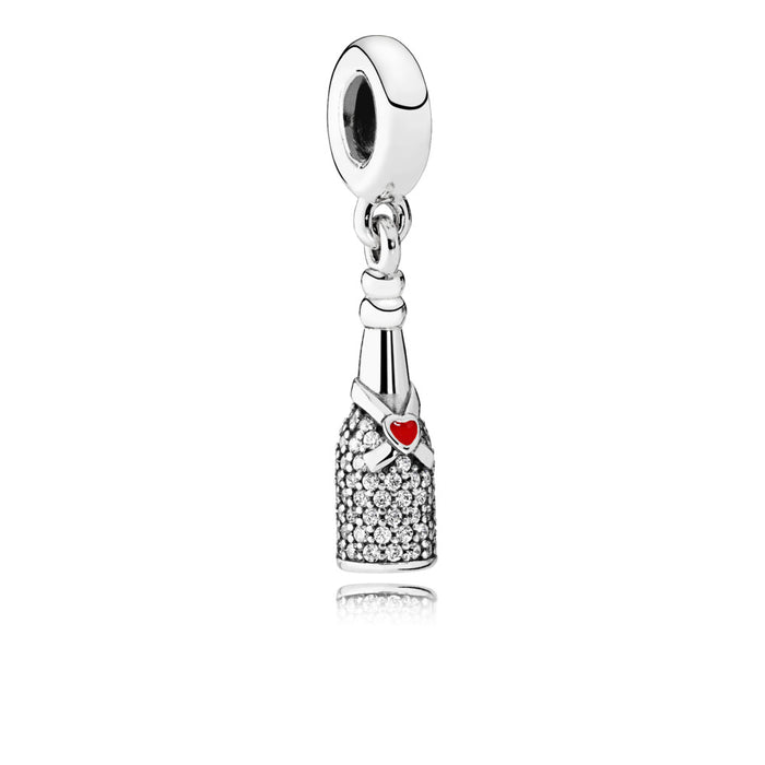 Sparkling wine dangle in sterling silver with clear c PU