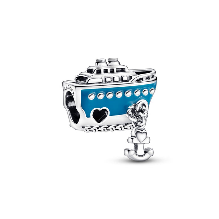 Cruise ship sterling silver charm with blue enamel