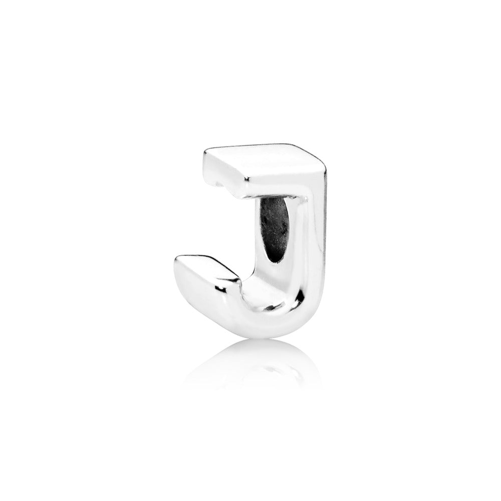 Letter J charm in sterling silver with heart pattern