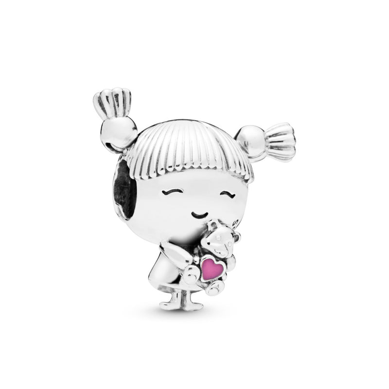 Girl silver charm with pink enamel