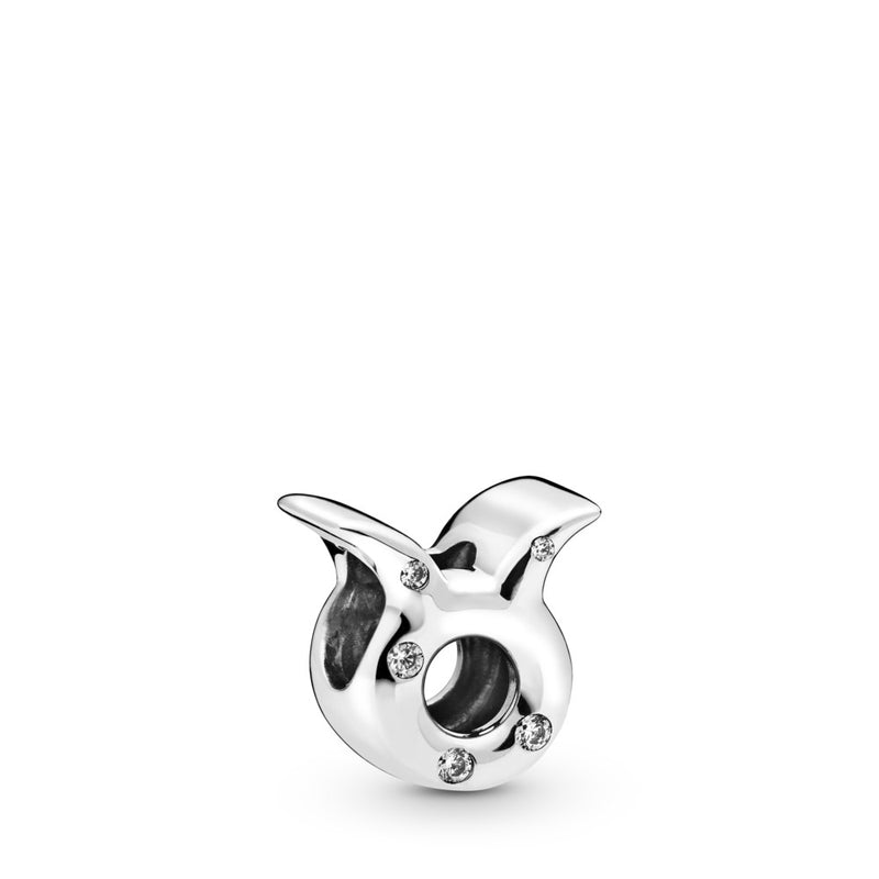 Taurus sterling silver charm with clear cubic zirconia