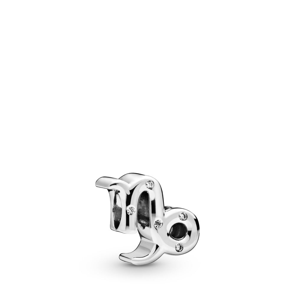 Capricorn sterling silver charm with clear cubic zirconia