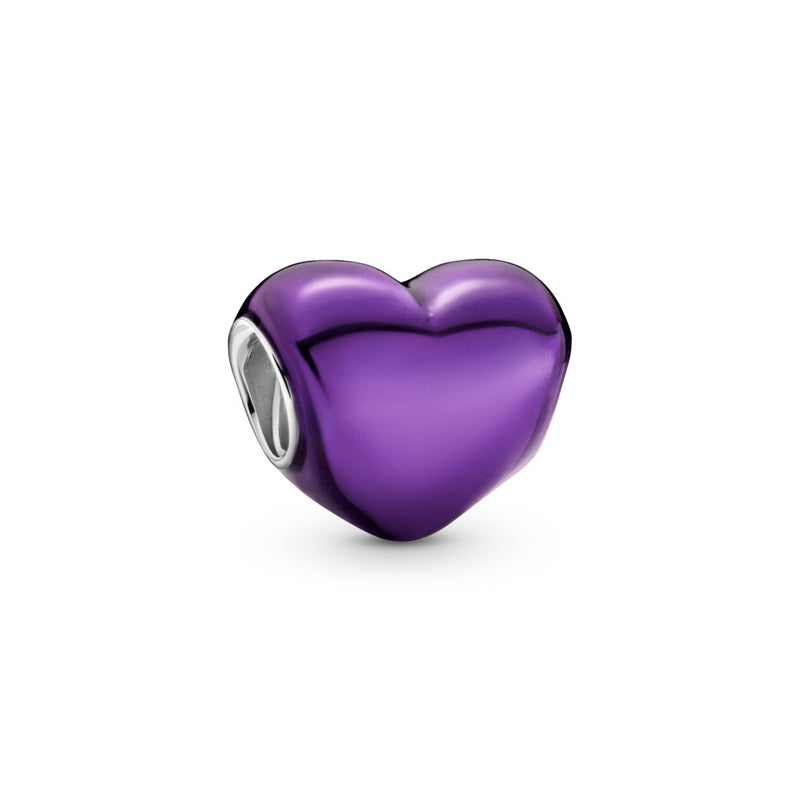 Heart sterling silver charm with purple ename
