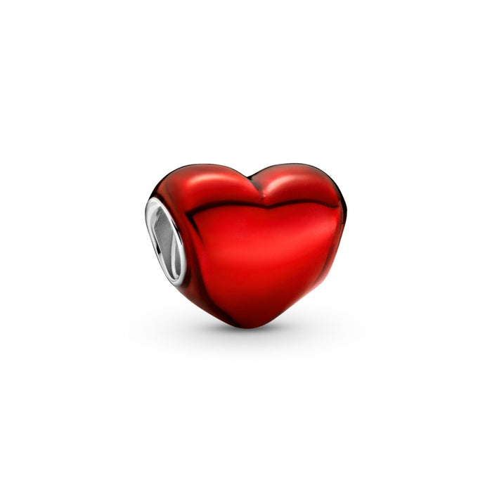 Heart sterling silver charm with red enamel